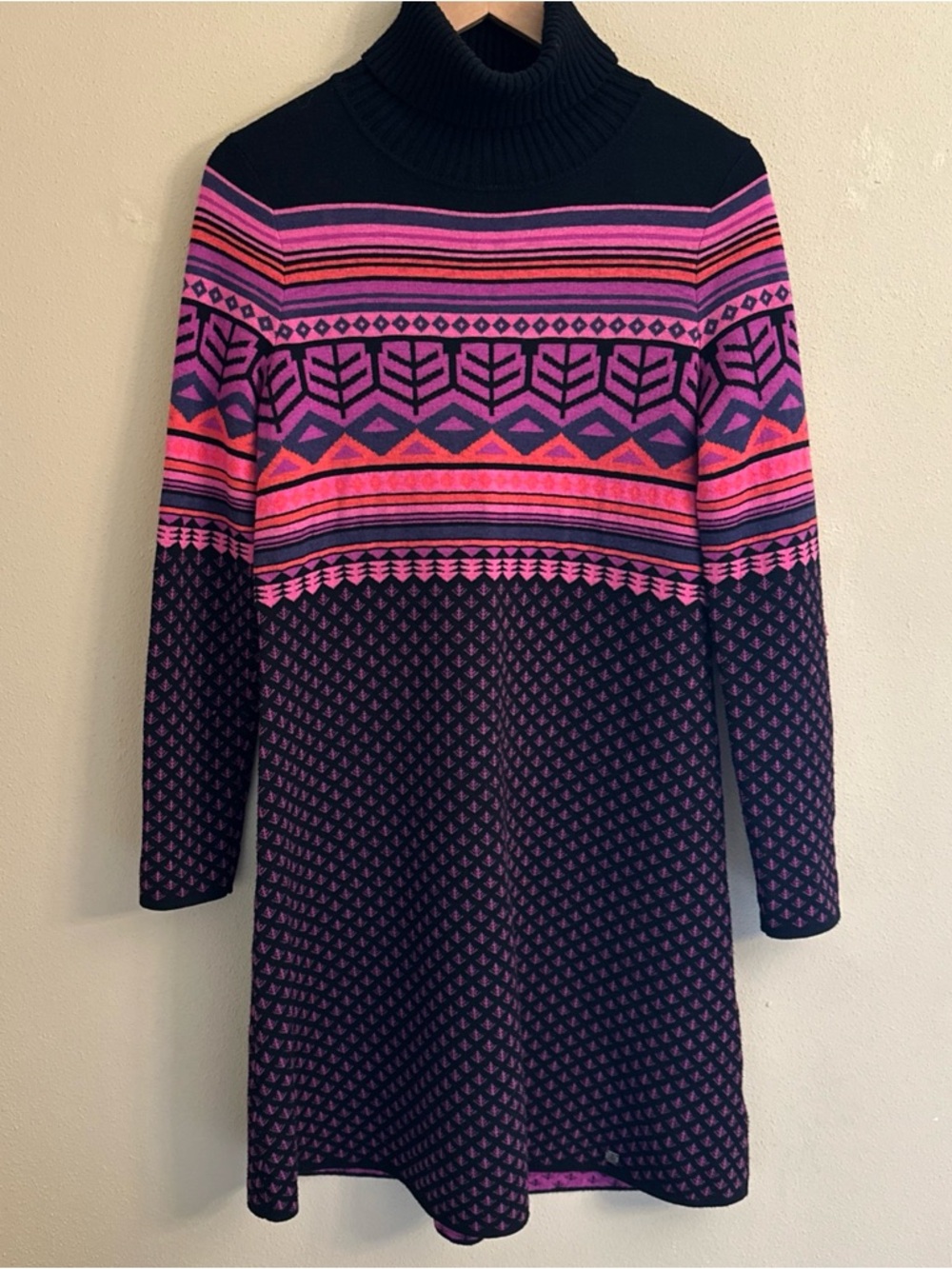 Krimson Klover Dress Size Large Fair Isle Turtleneck Cabincore Wool Blend